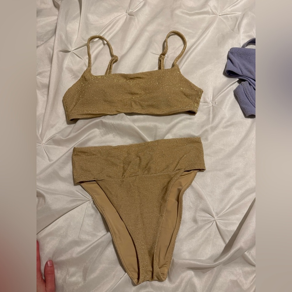aerie Gold Shimmer High-Waist Bikini Set